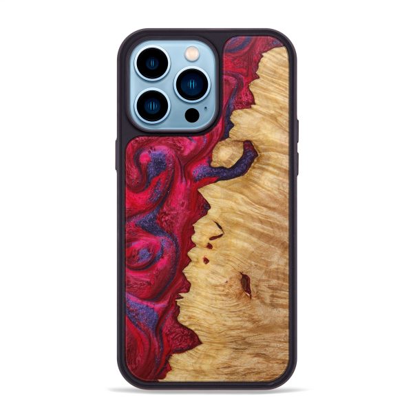 iPhone 14 Pro Max Wood+Resin Phone Case - Jennie (Red, 638923) For Sale