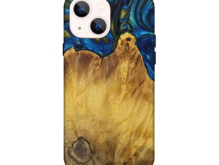 iPhone 13 Wood+Resin Live Edge Phone Case - Harrison (Teal & Gold, 642465) Online Sale