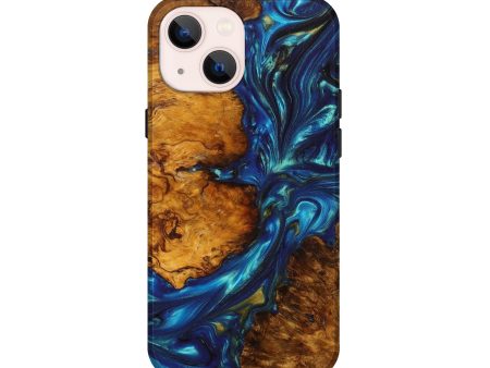 iPhone 13 mini Wood+Resin Live Edge Phone Case - Emil (Teal & Gold, 641206) Fashion