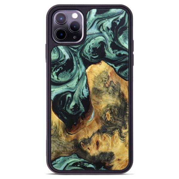 iPhone 11 Pro Max Wood+Resin Phone Case - Troy (Green, 638874) Supply