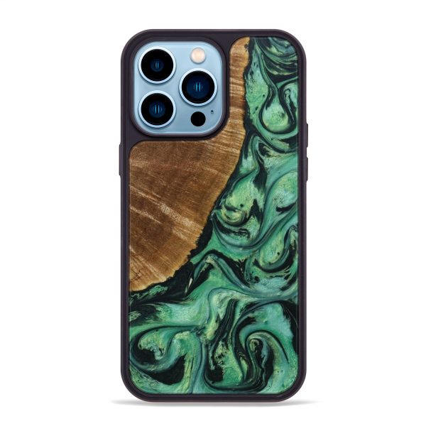 iPhone 14 Pro Max Wood+Resin Phone Case - Dwight (Green, 642150) For Cheap