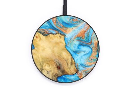 Circle Wood+Resin Wireless Charger - Jami (Teal & Gold, 637572) For Discount