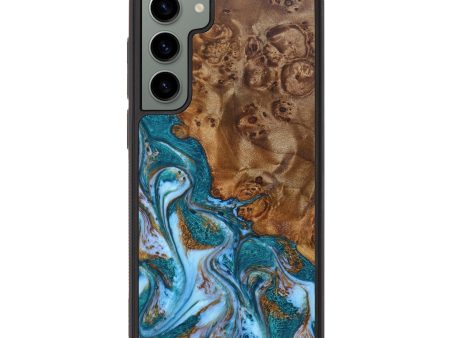 Galaxy S23 Plus Wood+Resin Phone Case - Jimmie (Teal & Gold, 638354) Online