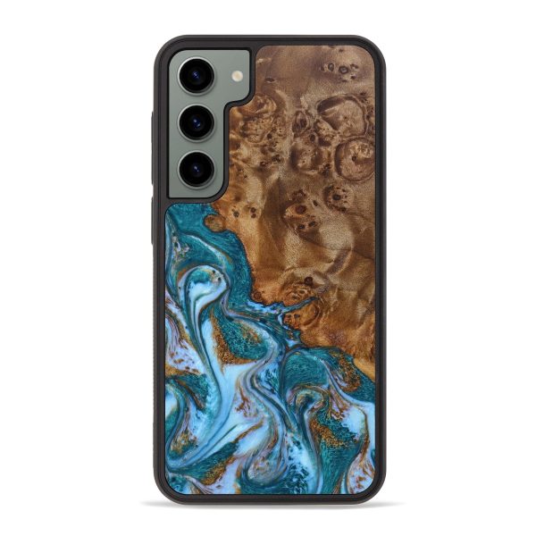 Galaxy S23 Plus Wood+Resin Phone Case - Jimmie (Teal & Gold, 638354) Online