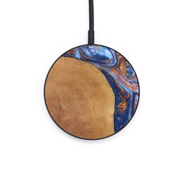 Circle Wood+Resin Wireless Charger - Darin (Teal & Gold, 640155) on Sale