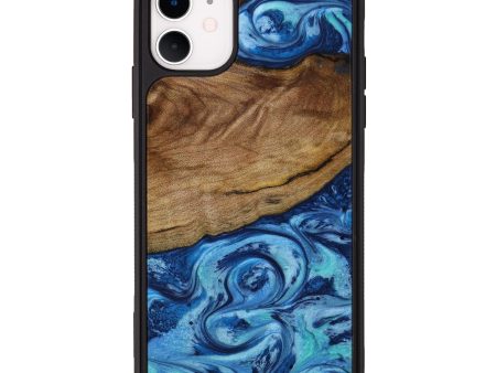 iPhone 11 Wood+Resin Phone Case - Reese (Blue, 643289) For Sale