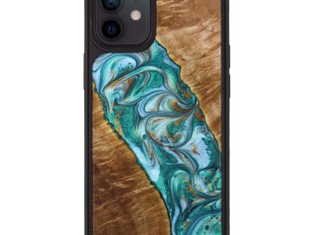 iPhone 12 Wood+Resin Phone Case - Drake (Teal & Gold, 639895) Cheap