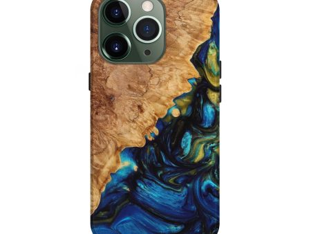 iPhone 13 Pro Wood+Resin Live Edge Phone Case - Brittany (Teal & Gold, 638988) Discount