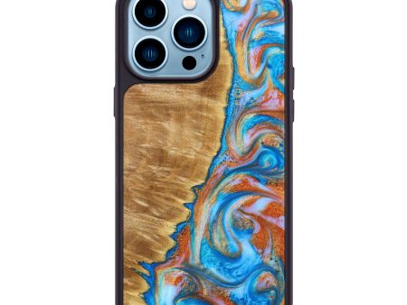 iPhone 14 Pro Max Wood+Resin Phone Case - Thelma (Teal & Gold, 638433) Discount