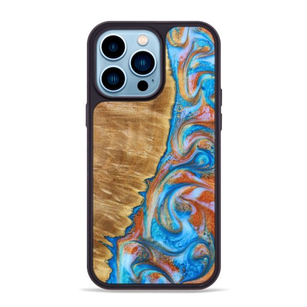 iPhone 14 Pro Max Wood+Resin Phone Case - Thelma (Teal & Gold, 638433) Discount