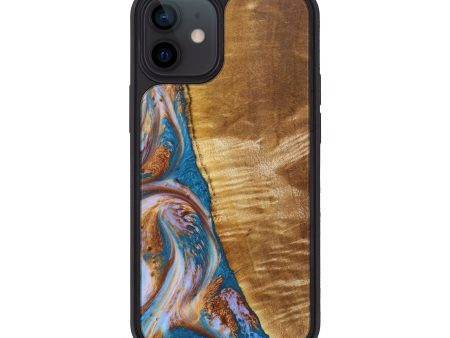 iPhone 12 mini Wood+Resin Phone Case - Alaina (Teal & Gold, 639416) Online Sale