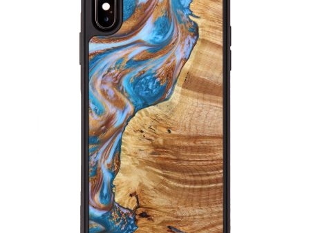 iPhone Xs Max Wood+Resin Phone Case - Carole (Teal & Gold, 639422) Discount