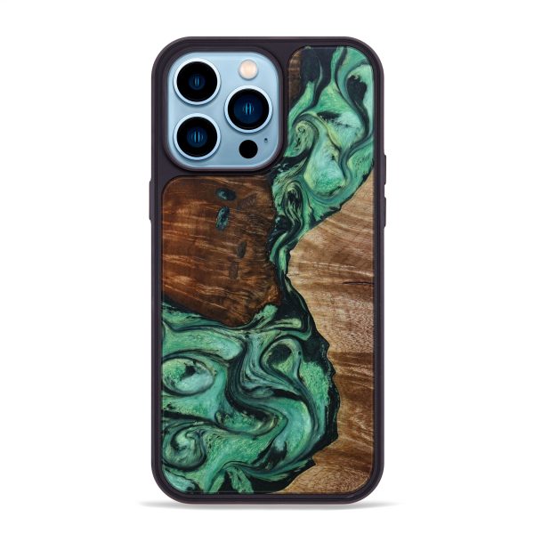 iPhone 14 Pro Max Wood+Resin Phone Case - Antoine (Green, 642153) Online now