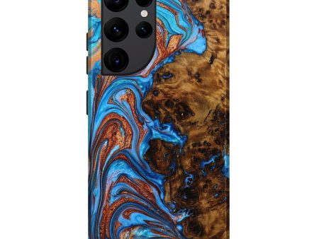 Galaxy S22 Ultra Wood+Resin Live Edge Phone Case - Ross (Teal & Gold, 643461) Online Hot Sale