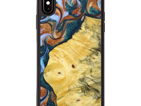 iPhone Xs Max Wood+Resin Phone Case - Noah (Teal & Gold, 641007) on Sale