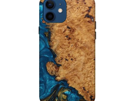 iPhone 12 Wood+Resin Live Edge Phone Case - Zander (Teal & Gold, 638546) For Sale