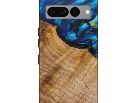 Pixel 7 Pro Wood+Resin Live Edge Phone Case - Cortney (Teal & Gold, 639105) For Sale