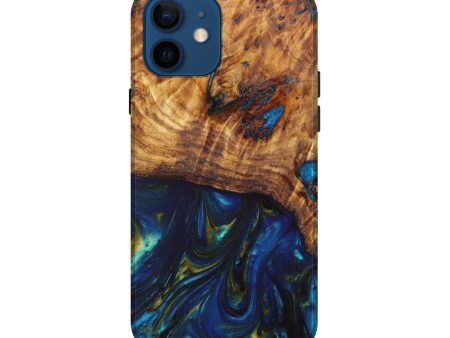 iPhone 12 Wood+Resin Live Edge Phone Case - Amanda (Teal & Gold, 641214) Hot on Sale