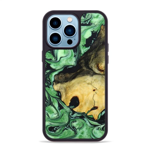 iPhone 14 Pro Max Wood+Resin Phone Case - Vicky (Green, 640885) Fashion