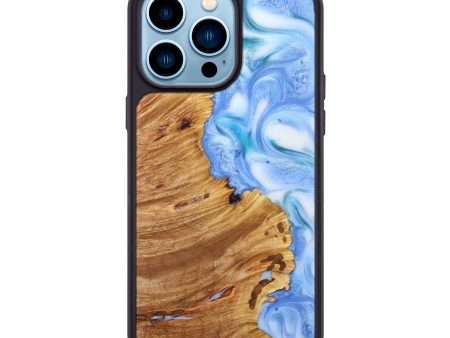 iPhone 14 Pro Max Wood+Resin Phone Case - Diamond (Blue, 639430) Fashion