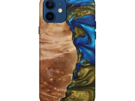 iPhone 12 Wood+Resin Live Edge Phone Case - Thelma (Teal & Gold, 637722) For Discount