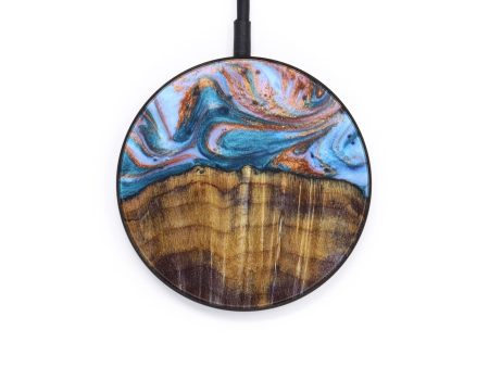 Circle Wood+Resin Wireless Charger - John (Teal & Gold, 637872) For Sale