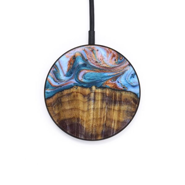 Circle Wood+Resin Wireless Charger - John (Teal & Gold, 637872) For Sale