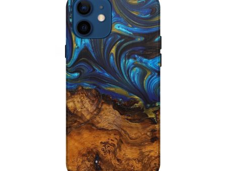 iPhone 12 Wood+Resin Live Edge Phone Case - Ana (Teal & Gold, 641201) Supply