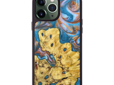 iPhone 13 Pro Max Wood+Resin Phone Case - Emilee (Teal & Gold, 639574) Fashion