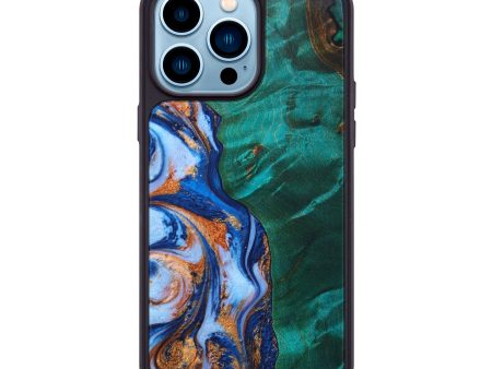 iPhone 14 Pro Max Wood+Resin Phone Case - Sheila (Teal & Gold, 639770) Online Hot Sale