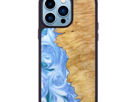 iPhone 14 Pro Max Wood+Resin Phone Case - Cleo (Blue, 639438) For Discount