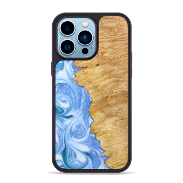 iPhone 14 Pro Max Wood+Resin Phone Case - Cleo (Blue, 639438) For Discount