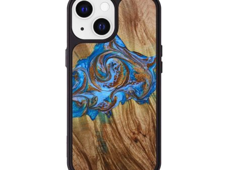 iPhone 13 Wood+Resin Phone Case - Woodrow (Teal & Gold, 643334) Online now