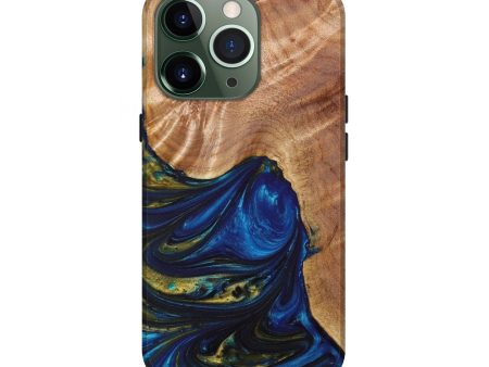 iPhone 13 Pro Wood+Resin Live Edge Phone Case - Amir (Teal & Gold, 638276) on Sale