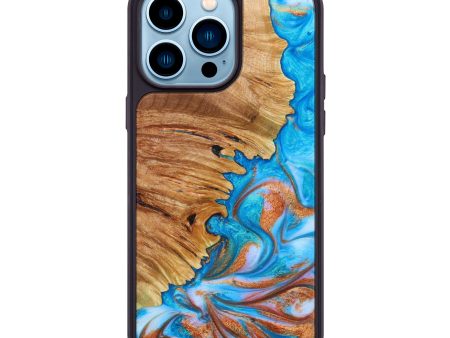 iPhone 14 Pro Max Wood+Resin Phone Case - Emilia (Teal & Gold, 639202) Online now