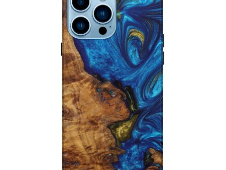 iPhone 14 Pro Max Wood+Resin Live Edge Phone Case - Abram (Teal & Gold, 637712) Supply