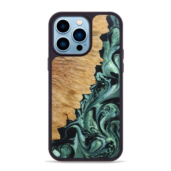 iPhone 14 Pro Max Wood+Resin Phone Case - Knox (Green, 638875) Online now