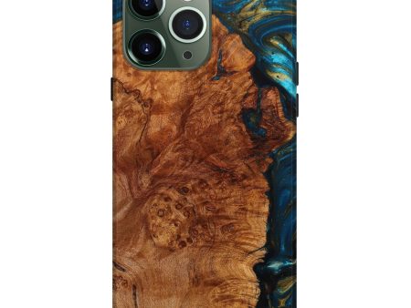 iPhone 13 Pro Max Wood+Resin Live Edge Phone Case - Claire (Teal & Gold, 639110) Cheap