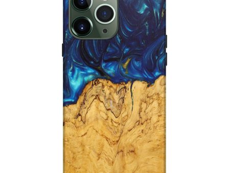 iPhone 13 Pro Max Wood+Resin Live Edge Phone Case - Amaya (Teal & Gold, 637717) For Discount