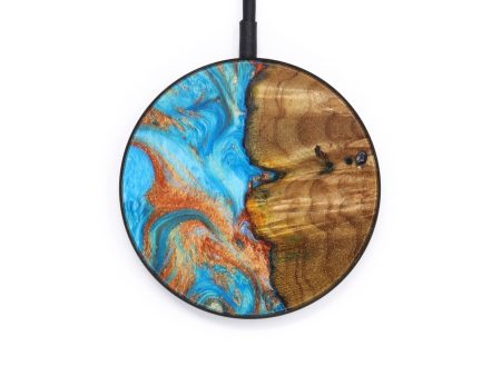 Circle Wood+Resin Wireless Charger - Ellie (Teal & Gold, 637542) For Sale