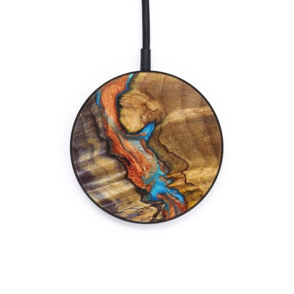 Circle Wood+Resin Wireless Charger - Dave (Teal & Gold, 637543) Hot on Sale