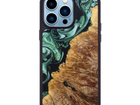 iPhone 14 Pro Max Wood+Resin Phone Case - Lauren (Green, 640884) Hot on Sale