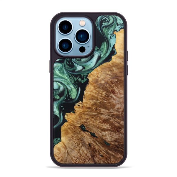 iPhone 14 Pro Max Wood+Resin Phone Case - Lauren (Green, 640884) Hot on Sale