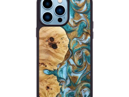 iPhone 14 Pro Max Wood+Resin Phone Case - Ariel (Teal & Gold, 640954) Online