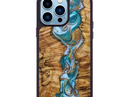 iPhone 14 Pro Max Wood+Resin Phone Case - Ari (Teal & Gold, 638340) on Sale