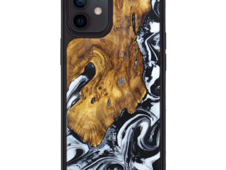 iPhone 12 Wood+Resin Phone Case - Ethan (Black & White, 638419) on Sale