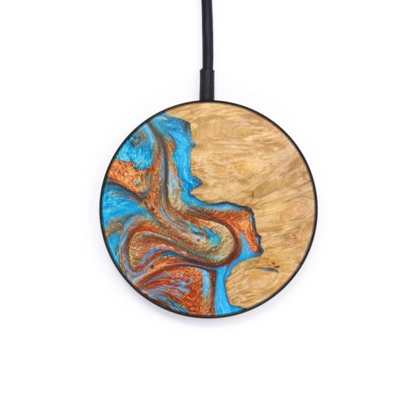 Circle Wood+Resin Wireless Charger - Ken (Teal & Gold, 637541) For Discount