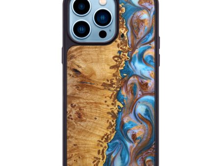 iPhone 14 Pro Max Wood+Resin Phone Case - Ellis (Teal & Gold, 639427) Online Hot Sale