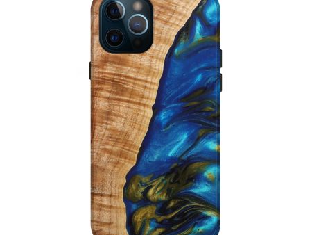 iPhone 12 Pro Wood+Resin Live Edge Phone Case - Kizzy (Teal & Gold, 638990) For Sale