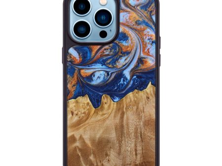 iPhone 14 Pro Max Wood+Resin Phone Case - Kassidy (Teal & Gold, 639774) Online now